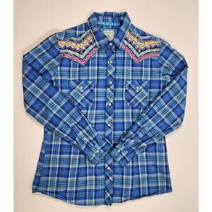 Panhandle Rough Stock Plaid Western Shirt M Embroidered Snap
